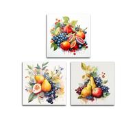 CXHOSTENT Tropical Fruit Picture Kitchen Canvas Wall Art 3 Piece Watercolor Grape Apple Pear Painting Prints Colorful Fruits Poster for Restaurant Decor (30.00 x 30.00 cms x 3PCS)
