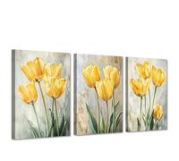 CXHOSTENT Tulip Canvas Wall Art 3PCS Flower Pictures for Bedroom Yellow Floral Painting Print Botanical Poster Living Room Office Decor Framed (40x60cmx3)