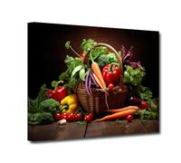 CXHOSTENT Vegetable Wall Art for Kitchen Various Fresh Vegetable Basket Canvas Painting Prints Framed Artwork for Kitchen Restaurant Dining Room Decor (Fruit-4, 70.00 x 105.00 cms)