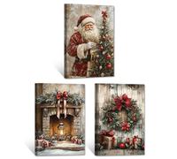 CXHOSTENT Vintage Christmas Wall Art 3 PCS Santa Claus Pictures Rustic Winter Canvas Art Xmas Posters Winter Landscape Prints Living Room Decor Framed (30x40cmx3)