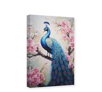 CXHOSTENT Vintage Peacock Canvas Wall Art Animal Pictures Wall Decor Blue Peacock and Pink Floral Painting Print Living Room Decor Frame (Peacock - 2, 30.00 x 45.00 cms)