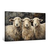 CXHOSTENT Vintage Sheep Wall Art Farmhouse Animal Wall Decor Rustic Sheep Pictures Farm Animal Canvas Country Living Room Decor Framed (40.00 x 50.00 cms)