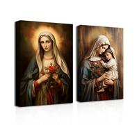 CXHOSTENT Virgin Mary Wall Art 2 Piece Catholic Blessed Virgin Mary Portrait Painting Prints Jesus Picture God Poster for Church Wall Decor Framed (D, 28.00 x 35.00 cms x 2PCS)