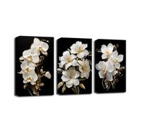 CXHOSTENT White Flower Canvas Wall Art 3 Piece Lily and Orchid Floral Painting Abstract Flowers Picture Prints Elegant Blossom Bedroom Wall Decor (Floral-1, 30.00 x 40.00 cms x 3PCS)