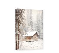 CXHOSTENT Winter Snow Scene Canvas Wall Art Christmas Snow Painting Print Forest Cabin Snowy Scenery Picture Artwork Living Room Decor Frame (Christmas - 3, 30.00 x 45.00 cms)