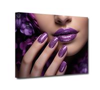CXHOSTENT Woman Lip Wall Art Abstract Purple Lip and Nail Canvas Painting Prints Sexy Female Lips Art Picture for Beauty Salon Decor (Lip-2, 30.00 x 45.00 cms)