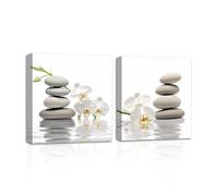 CXHOSTENT Zen Bathroom Wall Art Decor 2 Panel White Orchid Flowers and Zen Stones on Water Pictures Print on Canvas for Yoga Meditation Spa Decor (Zen-1, 60.00 x 60.00 cms x 2PCS)