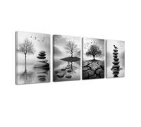 CXHOSTENT Zen Bathroom Wall Decor 4Pcs Tree & Birds Stones Canvas Prints Spa Meditative Paintngs Calming Wall Art Black & White Nature Artwork Yoga Room Office Decor (Black, 20x30inchx4 Pieces)