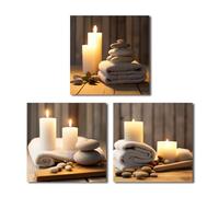 CXHOSTENT Zen Canvas Wall Art 3 Pieces Zen Stone Candle and Bath Towel Picture Prints Spa Paintings Bathroom Decor for Spiritual Meditation Yoga Room (Zen-4, 25.00 x 25.00 cms x 3PCS)