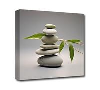 CXHOSTENT Zen Canvas Wall Art Bathroom Decor Pebbles Stone Green Bamboo Picture Prints Spa Paintings Meditation Artwork for Yoga Room Decor (Zen-2, 40.00 x 40.00 cms)