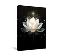 CXHOSTENT Zen Canvas Wall Art Glowing White Lotus Painting Prints Black and White Bathroom Decor Spa Artwork for Spiritual Meditation Yoga Room Framed (Zen-1, 40.00 x 60.00 cms)