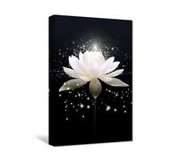 CXHOSTENT Zen Canvas Wall Art Glowing White Lotus Painting Prints Black and White Bathroom Decor Spa Artwork for Spiritual Meditation Yoga Room Framed (Zen-2, 30.00 x 45.00 cms)