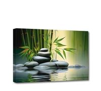 CXHOSTENT Zen Canvas Wall Art Green Bamboo and Black Zen Stones Pictures Spa Painting Print Meditation Spirit Bathroom Decor Frame (Zen - 3, 60.00 x 90.00 cms)