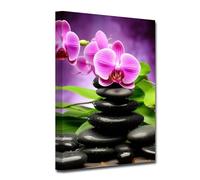 CXHOSTENT Zen Canvas Wall Art Purple Orchid Floral and Stone Picture Prints Meditation Paintings Yoga Prints Spa Artwork Bathroom Wall Decor Framed (Zen-1, 40.00 x 60.00 cms)