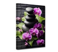 CXHOSTENT Zen Canvas Wall Art Purple Orchid Floral and Stone Picture Prints Meditation Paintings Yoga Prints Spa Artwork Bathroom Wall Decor Framed (Zen-2, 60.00 x 90.00 cms)
