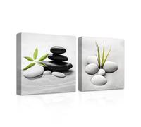 CXHOSTENT Zen Canvas Wall Art set of 2 Zen Stone with Green Leaf on the Sand Painting Prints Bathroom Decor for Yoga Meditation Room Spiritual Gift (Zen-2, 30.00 x 30.00 cms x 2PCS)