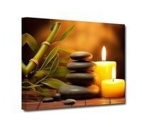 CXHOSTENT Zen Canvas Wall Art Zen Stones Candles and Bamboo Picture Prints Bathroom Artwork for Yoga Massage Meditation Spa Room Decor Framed (Zen-1, 40.00 x 60.00 cms)