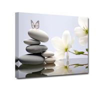 CXHOSTENT Zen Picture Bathroom Decor Bloom White Flower Canvas Prints Butterfly on Stone Wall Art for Bathroom Yoga Spa Meditation Spiritual Room Decor (Zen-1, 40.00 x 60.00 cms)