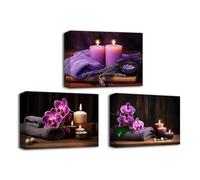 CXHOSTENT Zen Pictures Wall Art 3 Panels Purple Orchid Lavender Candle and Bath Towel Canvas Prints Zen Meditation Painting for Yoga Spa Decor (Zen-2, 40.00 x 60.00 cms x 3PCS)