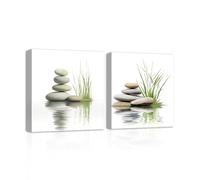 CXHOSTENT Zen Wall Art 2 Piece Zen Stone with Aquatic Pictures Photo Prints on Canvas Bathroom Artwork for Office Yoga Zen Room Decor Framed (Zen-2, 50.00 x 50.00 cms x 2PCS)