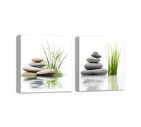 CXHOSTENT Zen Wall Art 2 Piece Zen Stone with Aquatic Pictures Photo Prints on Canvas Bathroom Artwork for Office Yoga Zen Room Decor Framed (Zen-3, 60.00 x 60.00 cms x 2PCS)