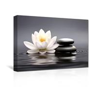 CXHOSTENT Zen Wall Art White Lotus and Black Zen Stones Bloom in Water Pictures Canvas Prints Spa Paintings Bathroom Decor for Yoga Meditation Room (Zen-3, 70.00 x 105.00 cms)