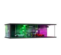 cxiiuui 1/64 Scale Cyberpunk Style Hot Wheels Display Case Car Garage Moldel with LED Light and Acrylic Cover Diecast Car Show Case 2 Parking Lots Purple and Green Lights