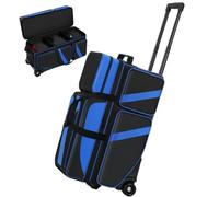 Cxinesbag 3 Ball Bowling Bags With Wheels,Bowling Bags 3 Ball Roller With Shoes Compartment And Multiple Pockets,3 Ball Bowling Bag has Retractable Handle Extends to 41.5 in (blue)