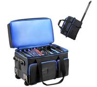 Cxinesbag DJ Cable Organizer Bag with Wheels, Gig Bag for DJ Equipment with 9 Detachable Dividers, Padded Multi-Pocket Storage Case for Microphone, Cord, Headset & Music Accessories