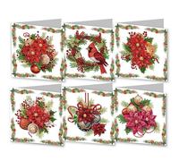 CXINLky 5D DIY Diamond Art Painting Cards, 2024 Christmas Diamond Art Painting Cards, 6 Pieces Christmas Card, Gift Card Christmas for Family, Lovers 02 Poinsettia