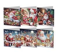 CXINLky 5D DIY Diamond Art Painting Cards, 2024 Christmas Diamond Art Painting Cards, 6 Pieces Christmas Card, Gift Card Christmas for Family, Lovers, Friends (04-Santa)
