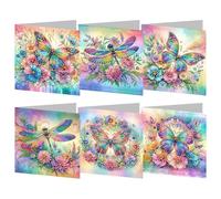 CXINLky 5D DIY Diamond Art Painting Cards, 2024 Novelties Diamond Art Christmas Cards with Envelope, 6 Pieces Diamond Art Cards Birthday, Gift Card-01 Colourful Butterfly Dragonfly