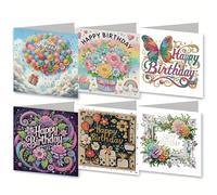 CXINLky 5D DIY Diamond Art Painting Cards with Envelope, 6 Pieces Diamond Art Cards, Mother's Day Card, Gift Card, Holidays for Family, Lovers, Friends, 02nd Birthday