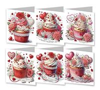 CXINLky 5D DIY Diamond Art Painting Valentine's Day Cards, 2025 Novelties Diamond Painting Cards, 6 Pieces Diamond Art Cards, Birthday, Gift Card Holidays for Family, Lovers 01 Cupcakes