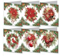 CXINLky 5D DIY Diamond Painting Christmas Greeting Cards, 2024 Novelties with White Envelope, Pack of 6, DIY Gift Card Holidays -02 Poinsettia