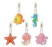 CXINLky 5D DIY Diamond Painting Keyring, Creative Diamond Painting Gift Craft Set, Diamond Painting Pictures Sticker Pendant, Diamond Painting Keychain-06 Sea Animals
