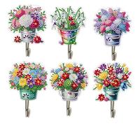CXINLky 6 Pieces DIY Diamond Art Painting Hooks Wall Hooks Self-Adhesive Wall Hooks Adhesive Hooks No Drilling Kit Wall Hooks for Kitchen Bathroom Office 08 Bouquet