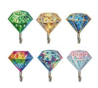 CXINLky 6 Pieces DIY Diamond Art Painting Hooks Wall Hooks Self-Adhesive Wall Hooks Adhesive Hooks No Drilling Kit Wall Hooks for Kitchen Bathroom Office 02-Diamond