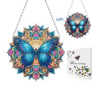 CXINLky Diamond Art Painting Butterfly Pendant with Chain, Diamond Art Mandala Butterfly Flower Window Painting Wall Hanging Kits for Window Wall Garden Decor-06