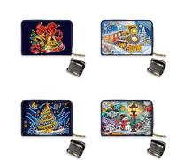 CXINLky Diamond Art Painting Card Case, 5D Diamond Art Premium PU Credit Card Holder with Zip, RFID Protection Slim Wallet Credit Card Holder, 4pcs-c