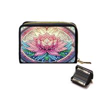 CXINLky Diamond Art Painting Card Case, 5D Diamond Art Premium PU Credit Card Holder with Zip, RFID Protection Slim Wallet Credit Card Holder for Men Women, 06-Pink Flower