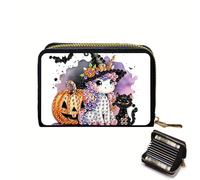 CXINLky Diamond Art Painting Card Case, DIY Diamond Art Premium Credit Card Holder with Zip, RFID Protection Slim Wallet Credit Card Holder, 02-halloween horse