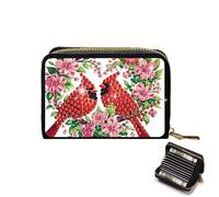 CXINLky Diamond Art Painting Card Case, DIY Diamond Art Premium Credit Card Holder with Zip, RFID Protection Slim Wallet Credit Card Holder, 12-Cardinal