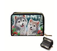 CXINLky Diamond Art Painting Card Case, DIY Diamond Art Premium Credit Card Holder with Zip, RFID Protection Slim Wallet Credit Card Holder, 13-Puppy