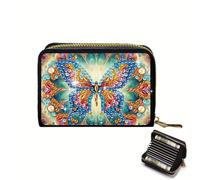 CXINLky Diamond Art Painting Card Case, DIY Diamond Art Premium Credit Card Holder with Zip, RFID Protection Slim Wallet Credit Card Holder, 4 UK - Butterfly