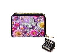 CXINLky Diamond Art Painting Card Case, DIY Diamond Art Premium PU Credit Card Holder with Zip, RFID Protection Slim Wallet Credit Card Holder for Men Women, 10-Butterflyflower