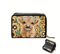 CXINLky Diamond Art Painting Card Case, DIY Diamond Art Premium PU Credit Card Holder with Zip, RFID Protection Slim Wallet Credit Card Holder 05-Calf