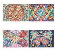 CXINLky Diamond Painting Tableware Mat Placemat, Wooden Thermal Insulation Placemat, Mandala Diamond Painting Placemats, Round with Storage Shelf for Dining Room, Patio, Table - 4 Pieces