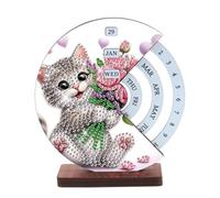 CXINLky DIY Diamond Art Painting Calendar Decoration, 5D Diamond Art Rotating Calendar Ornaments Made of Wood Countdown Ornaments Set-01-Cat