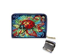 CXINLky DIY Diamond Art Painting Card Case, 5D Diamond Art Premium PU Credit Card Holder with Zip, RFID Protection Slim Wallet Credit Card Holder for Men Women, 03-Ladybug